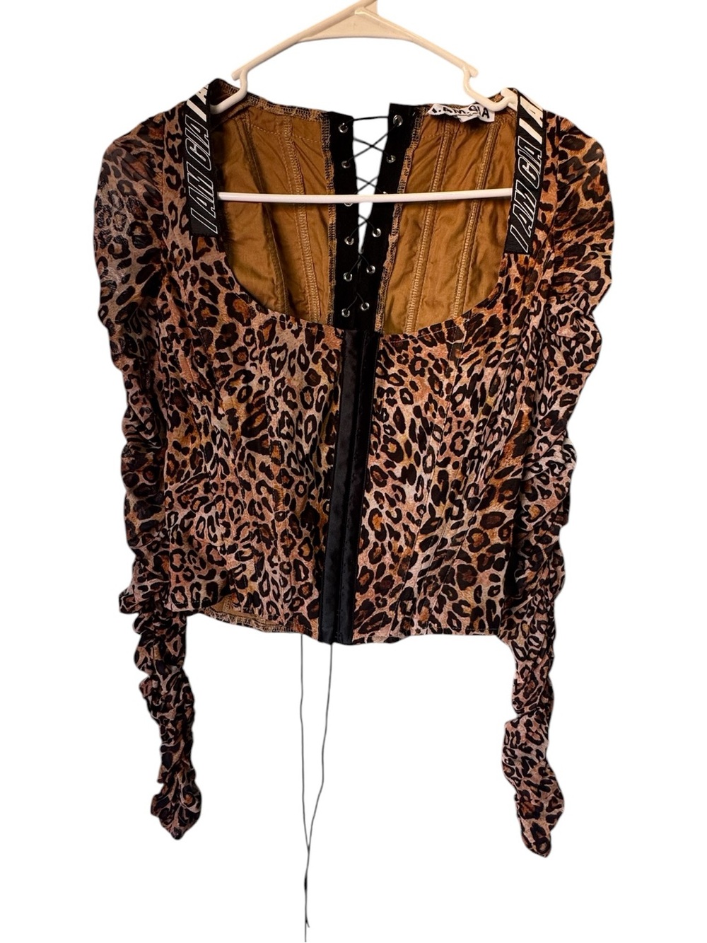 I.Am.Gia high End Leopard Print Ruched Long Sleeve Top Brown Women’s S